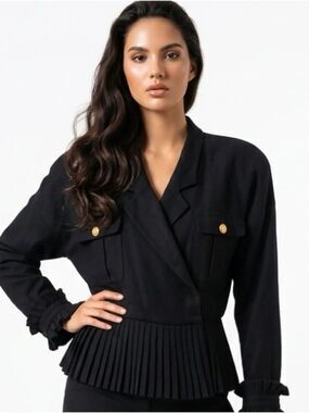 JULIE FRANCIS | Vintage 100% Wool Black Military Peplum Blazer Jacket Women’s M
